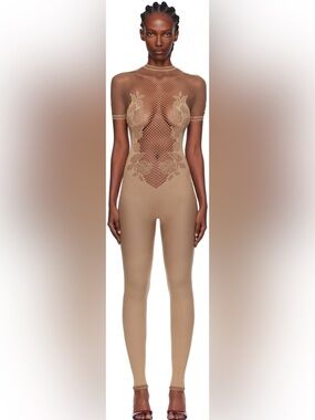 POSTER GIRL Beige Mesh & Lace Jumpsuit